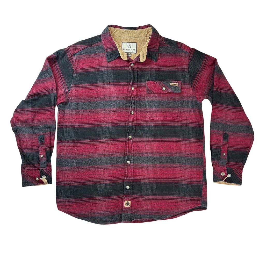 Legendary‎ Whitetails Mens Buck Camp Flannel Shirt Red Black Plaid Large 6464